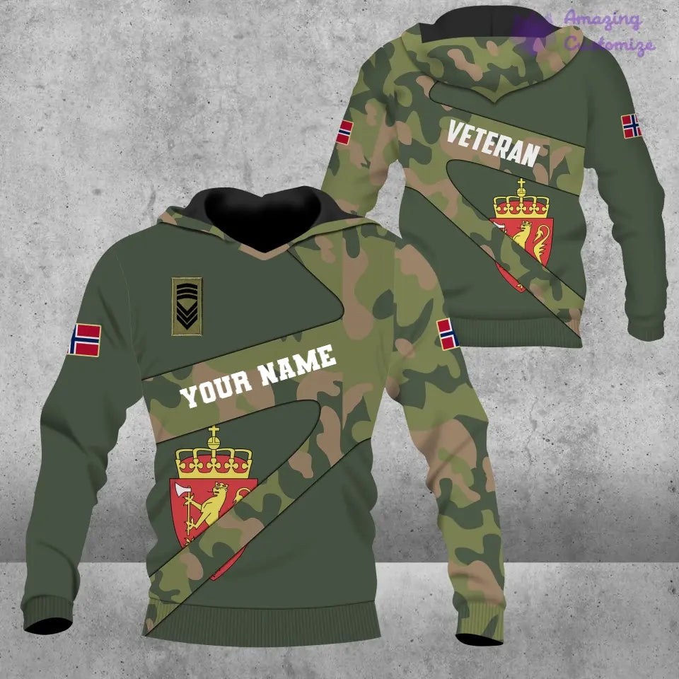 Personalized Norway Soldier/ Veteran Camo With Name And Rank Hoodie 3D Printed - 2601240001