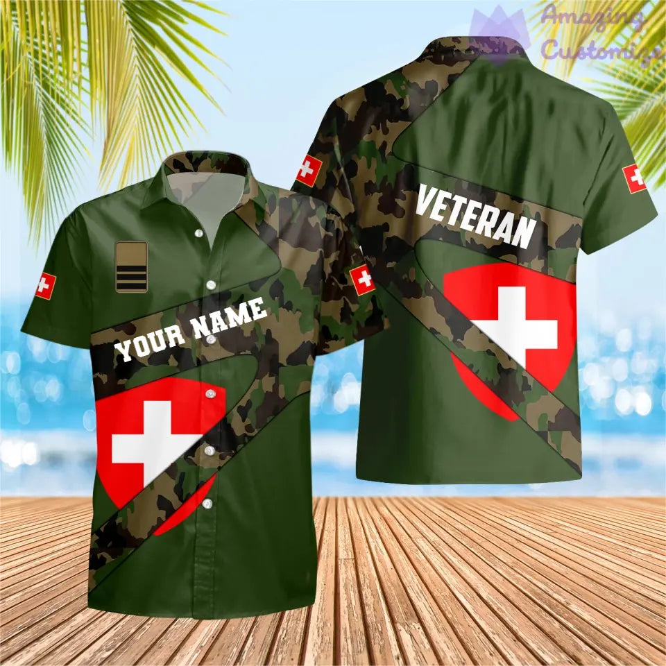 Personalized Swiss Soldier/ Veteran Camo With Name And Rank Hawaii Shirt 3D Printed - 2601240001
