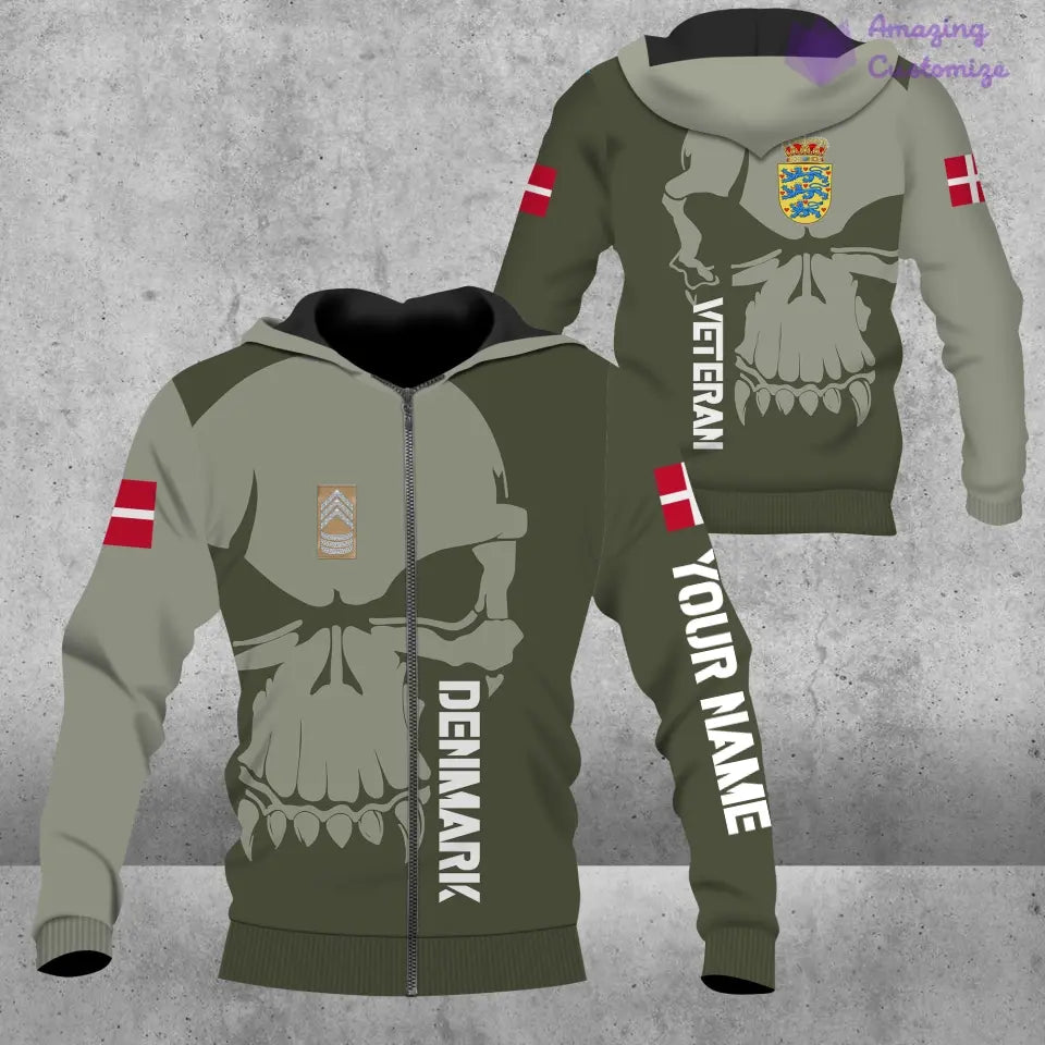 Personalized Denmark Soldier/ Veteran Camo With Name And Rank Hoodie 3D Printed - 1602240001