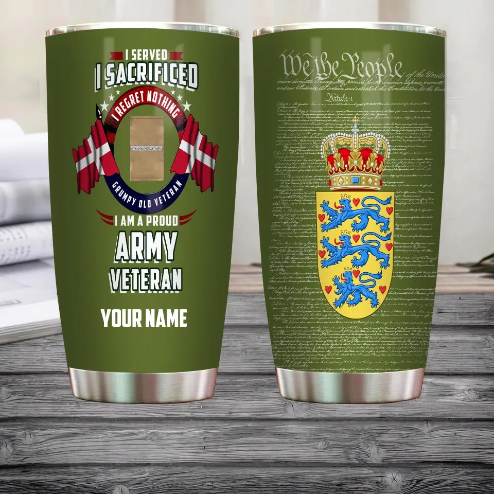 Personalized Denmark Veteran/ Soldier With Rank And Name Camo Tumbler All Over Printed - 17085600