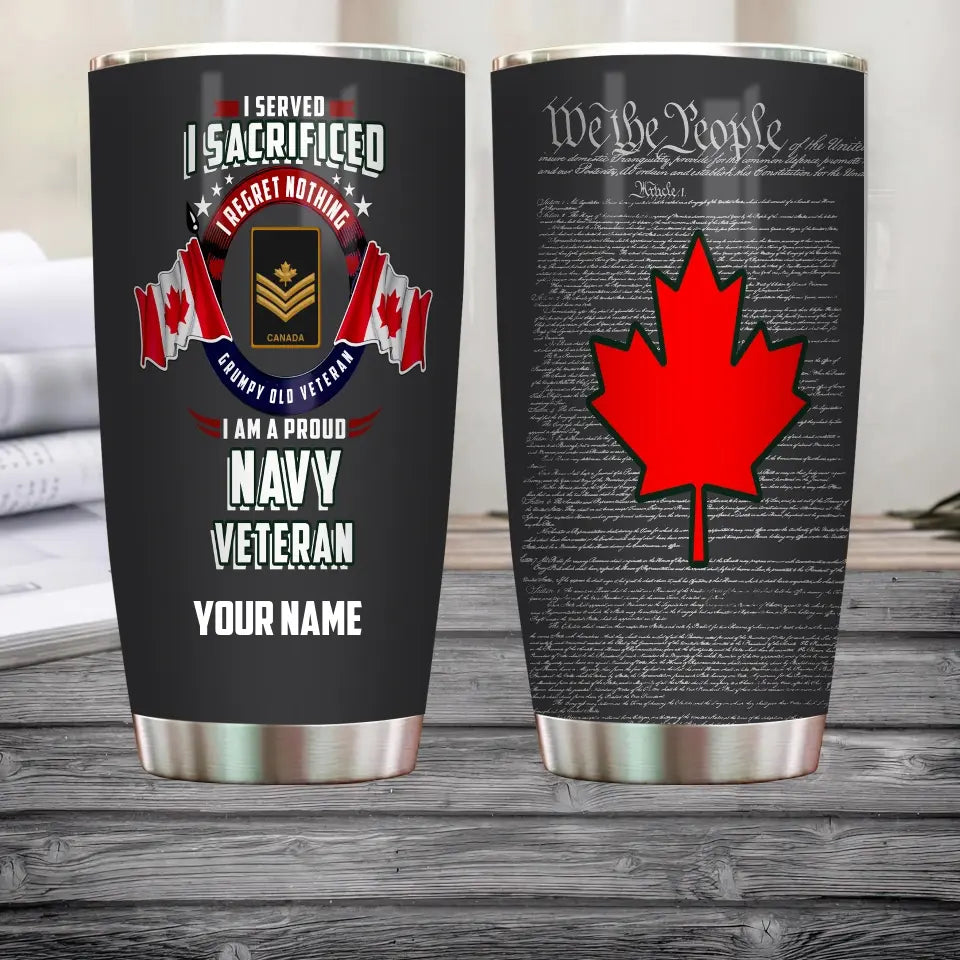 Personalized Canadian Veteran/ Soldier With Rank And Name Camo Tumbler - 2202240001