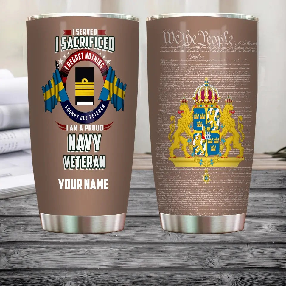 Personalized Sweden Veteran/ Soldier With Rank And Name Camo Tumbler - 2202240001