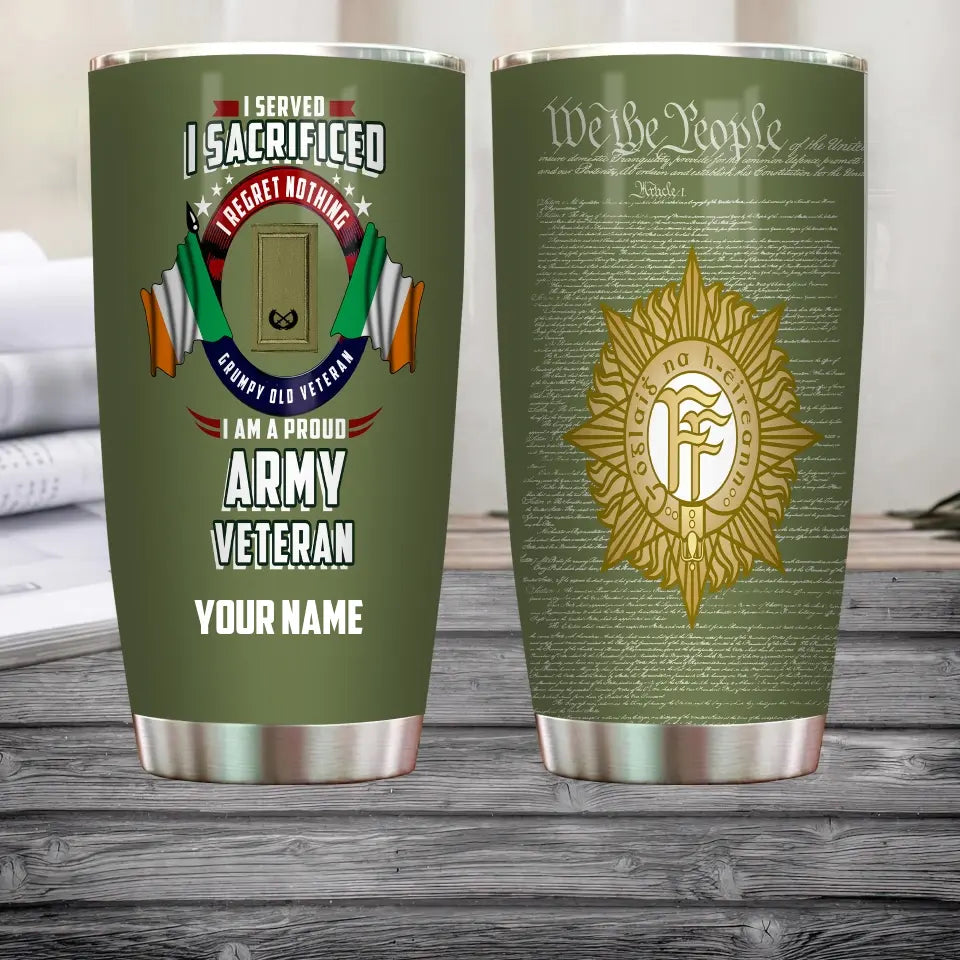 Personalized Ireland Veteran/ Soldier With Rank And Name Camo Tumbler - 17085600