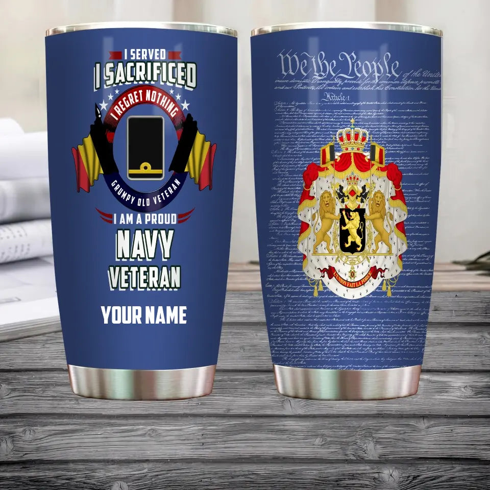 Personalized Belgium Veteran/ Soldier With Rank And Name Camo Tumbler Gold Flag - 2202240001