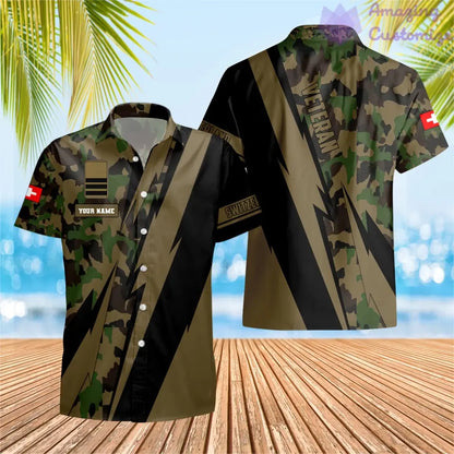 Personalized Swiss Soldier/ Veteran Camo With Name And Rank Hawaii Shirt 3D Printed - 0503240001