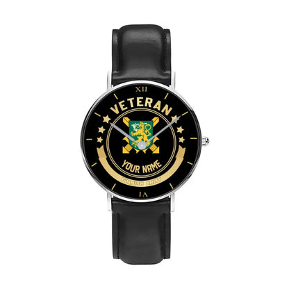 Personalized Finland Soldier/ Veteran With Name Black Stitched Leather Watch - 17101152 - Gold Version
