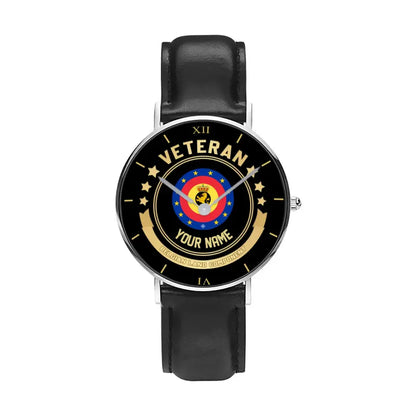 Personalized Belgium Soldier/ Veteran With Name Black Stitched Leather Watch - 17101152 - Gold Version