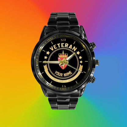 Personalized Norway Soldier/ Veteran With Name Black Stainless Steel Watch - 17101152  - Gold Version