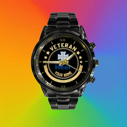 Personalized Germany Soldier/ Veteran With Name Black Stainless Steel Watch - 1103240001 - Gold Version