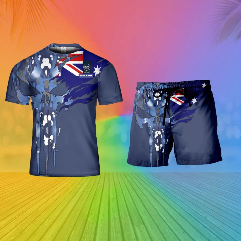 Personalized Australian Soldier/ Veteran Camo With Name And Rank Combo T-Shirt + Short 3D Printed