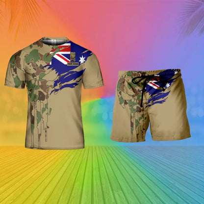 Personalized Australian Soldier/ Veteran Camo With Name And Rank Combo T-Shirt + Short 3D Printed