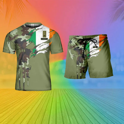 Personalized Ireland Soldier/ Veteran Camo With Name And Rank Combo T-Shirt + Short 3D Printed