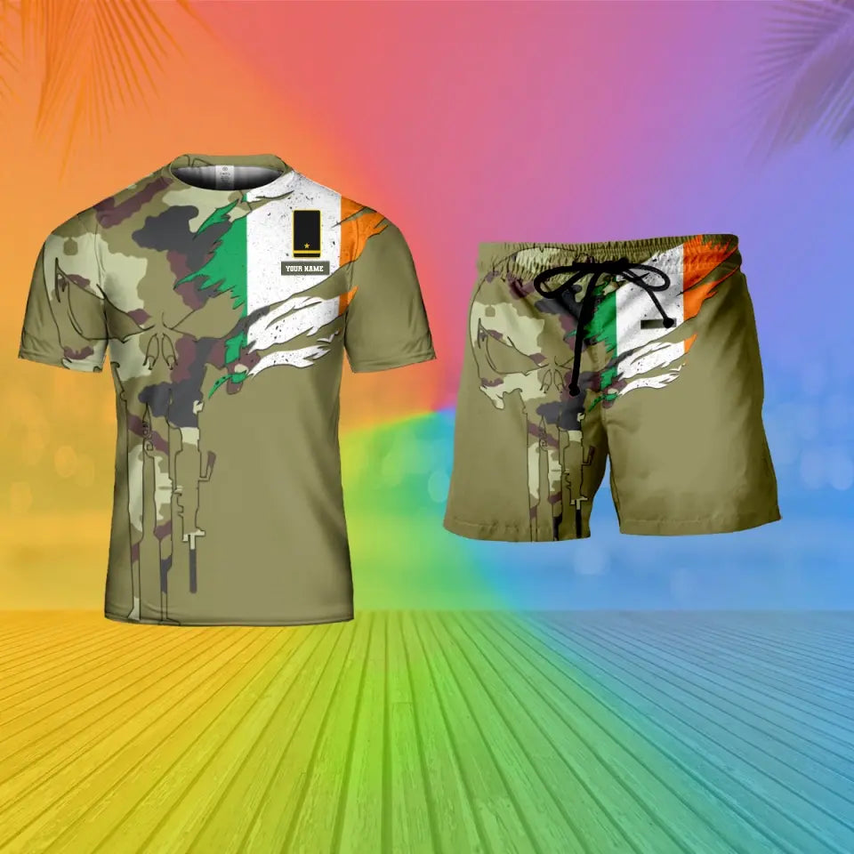 Personalized Ireland Soldier/ Veteran Camo With Name And Rank Combo T-Shirt + Short 3D Printed