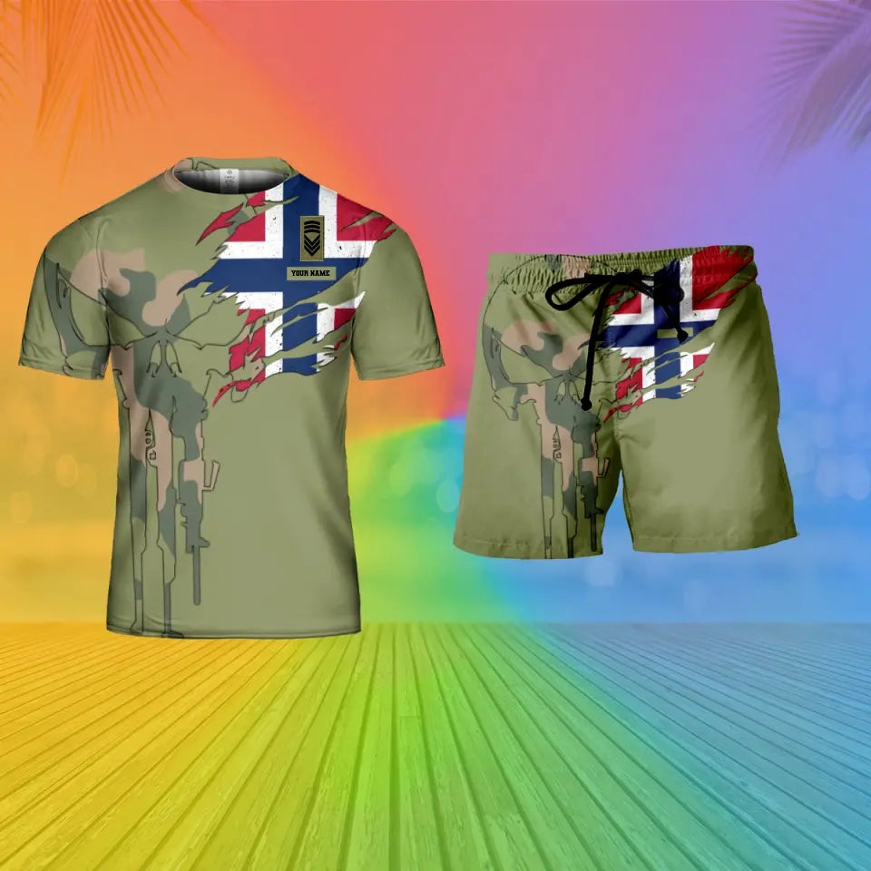 Personalized Norway Soldier/ Veteran Camo With Name And Rank Combo T-Shirt + Short 3D Printed