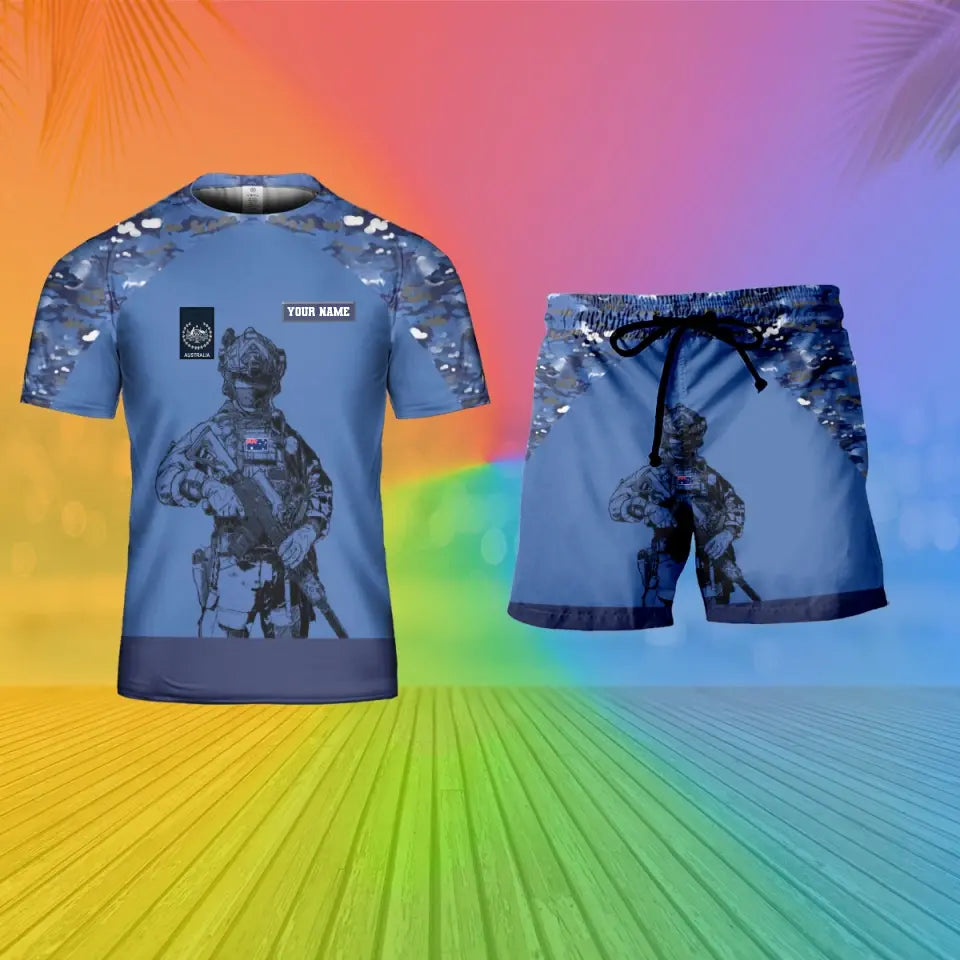 Personalized Australian Soldier/ Veteran Camo With Name And Rank Combo T-Shirt + Short 3D Printed - 17104608