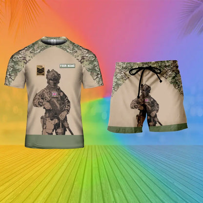 Personalized UK Soldier/ Veteran Camo With Name And Rank Combo T-Shirt + Short 3D Printed  - 17104608
