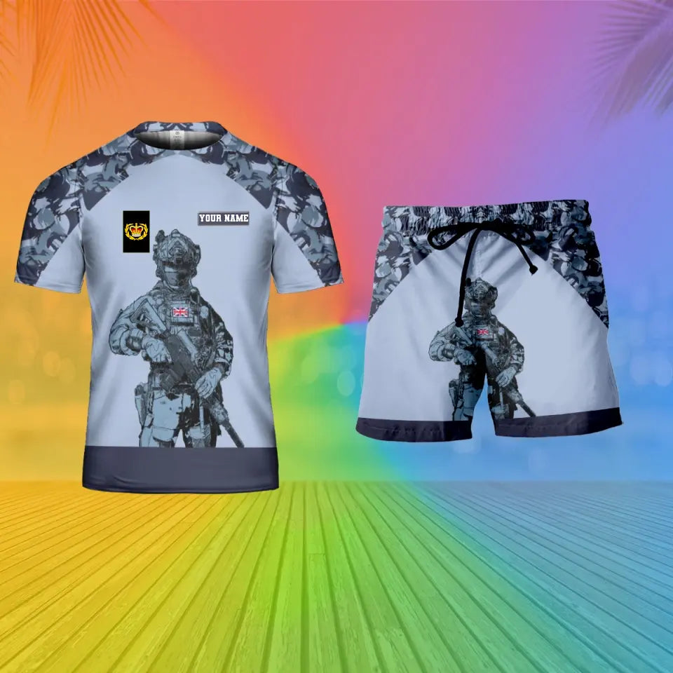 Personalized UK Soldier/ Veteran Camo With Name And Rank Combo T-Shirt + Short 3D Printed  - 17104608