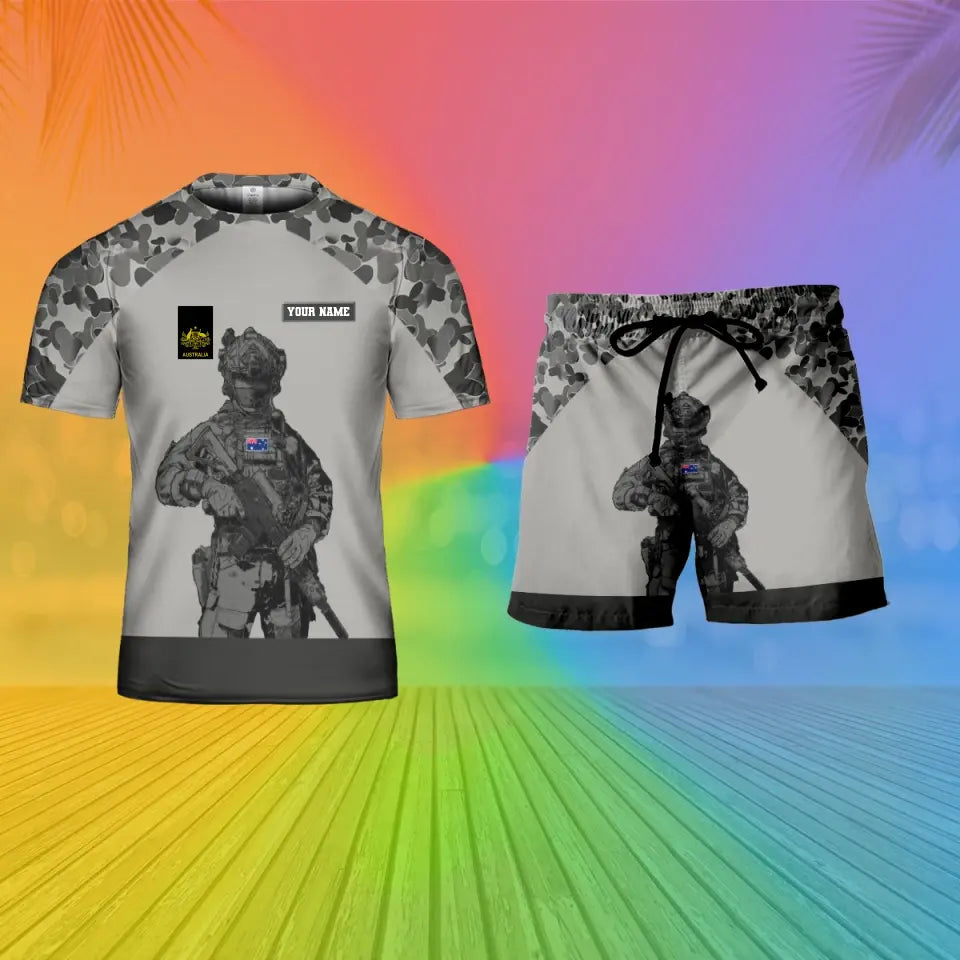 Personalized Australian Soldier/ Veteran Camo With Name And Rank Combo T-Shirt + Short 3D Printed - 17104608