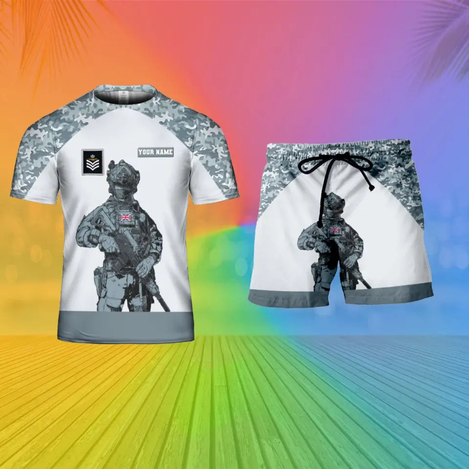 Personalized UK Soldier/ Veteran Camo With Name And Rank Combo T-Shirt + Short 3D Printed  - 17104608