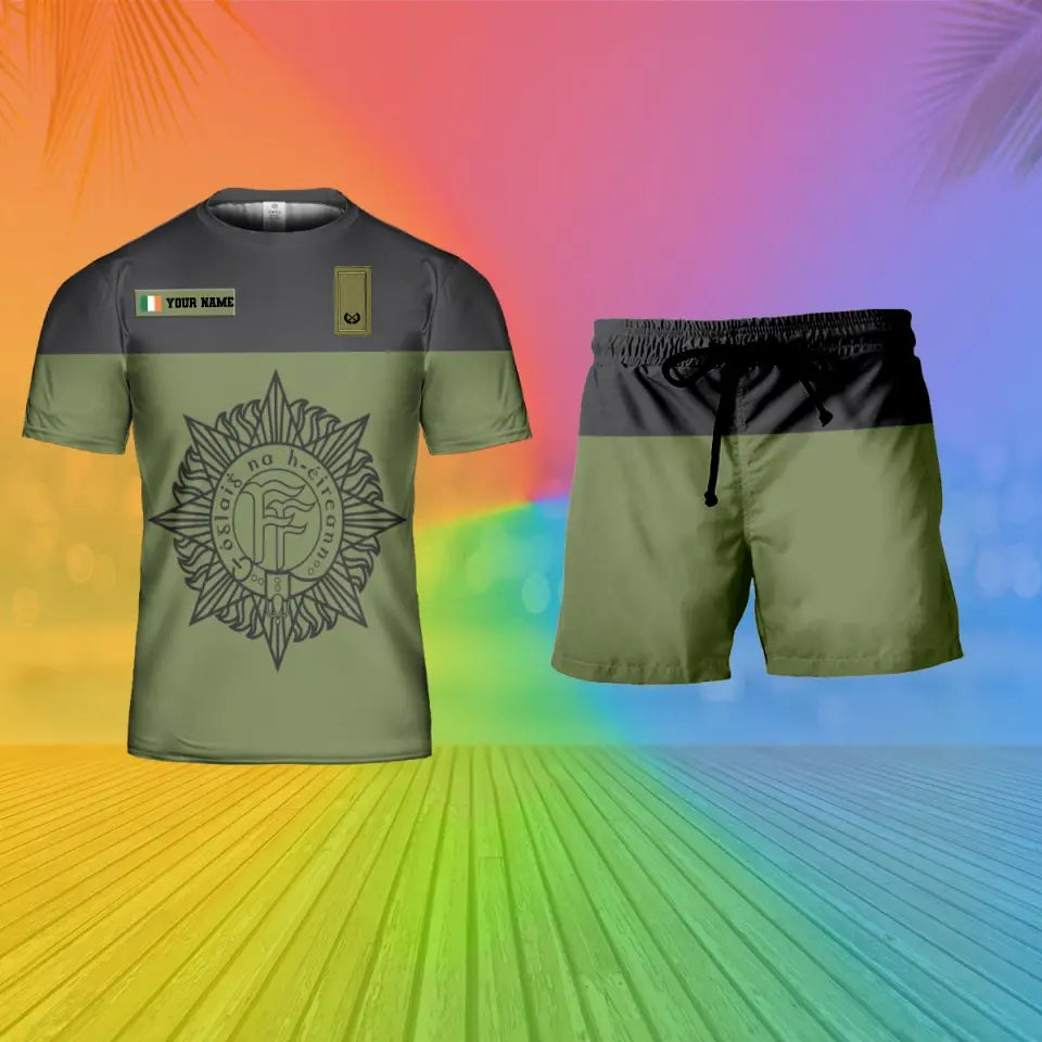 Personalized Ireland Soldier/ Veteran Camo With Name And Rank Combo T-Shirt + Short 3D Printed  - 17104608