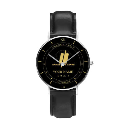 Personalized France Soldier/ Veteran With Name And Year Black Stitched Leather Watch - 17105472 - Gold Version