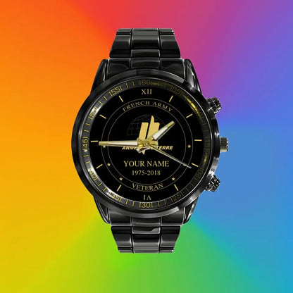 Personalized France Soldier/ Veteran With Name And Year Black Stainless Steel Watch - 17105472 - Gold Version
