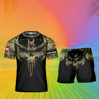 Personalized Austrian Soldier/ Veteran Camo With Name And Rank Combo T-Shirt + Short 3D Printed - 17107200