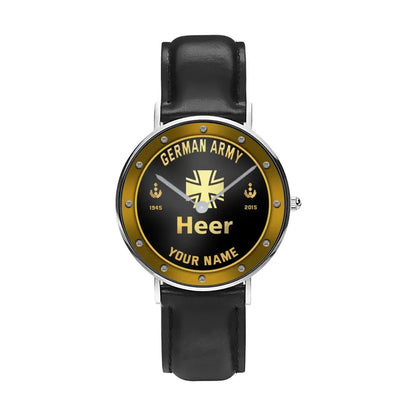 Personalized Germany Soldier/ Veteran With Name, Rank And Year Black Stitched Leather Watch - 17107200 - Gold Version
