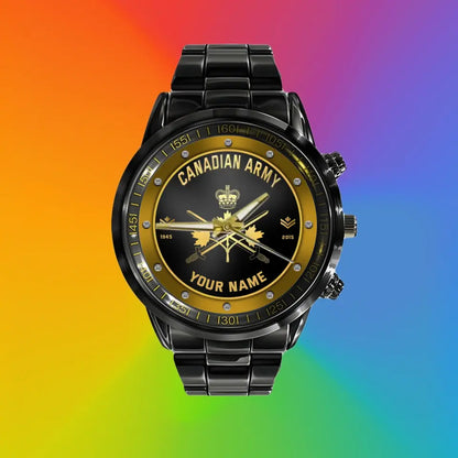 Personalized Canada Soldier/ Veteran With Name, Rank And Year Black Stainless Steel Watch - 1803240001 - Gold Version