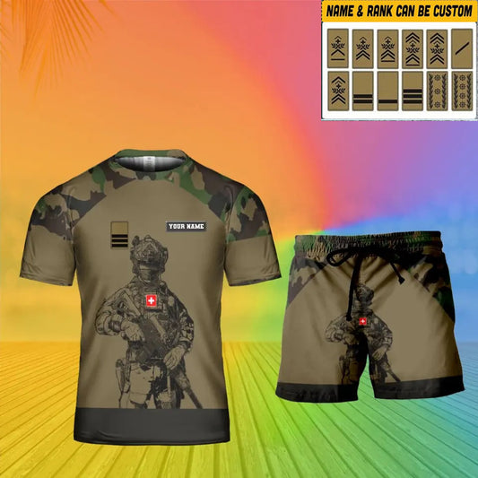 Personalized Swiss Soldier/ Veteran Camo With Name And Rank Combo T-Shirt + Short 3D Printed - 17108064