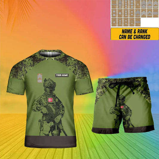Personalized Denmark Soldier/ Veteran Camo With Name And Rank Combo T-Shirt + Short 3D Printed - 17108064