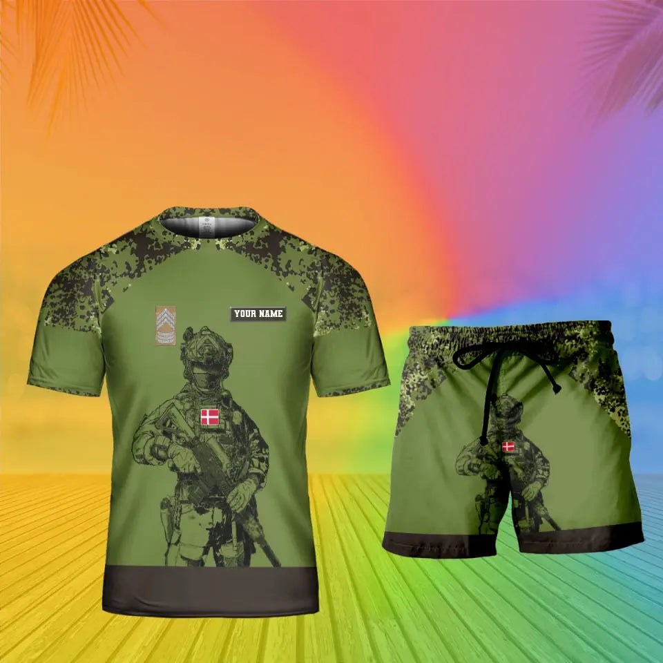 Personalized Denmark Soldier/ Veteran Camo With Name And Rank Combo T-Shirt + Short 3D Printed -19Mar2401