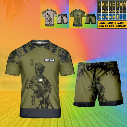 Personalized Finland Soldier/ Veteran Camo With Name And Rank Combo T-Shirt + Short 3D Printed  - 19Mar2401