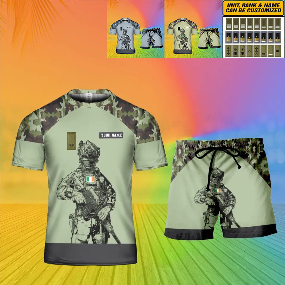 Personalized Ireland Soldier/ Veteran Camo With Name And Rank Combo T-Shirt + Short 3D Printed  - 17108064