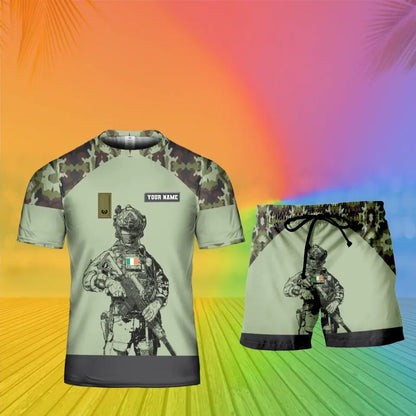 Personalized Ireland Soldier/ Veteran Camo With Name And Rank Combo T-Shirt + Short 3D Printed  - 17108064