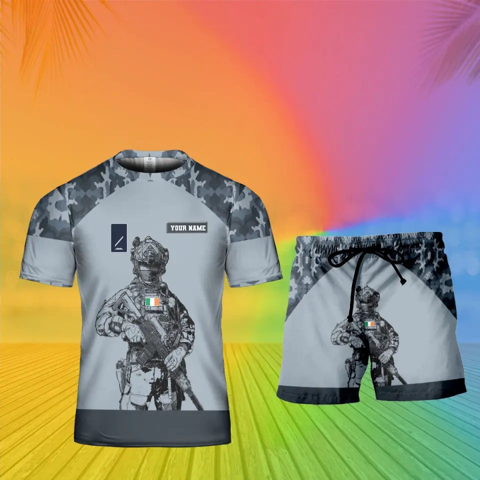 Personalized Ireland Soldier/ Veteran Camo With Name And Rank Combo T-Shirt + Short 3D Printed  - 17108064