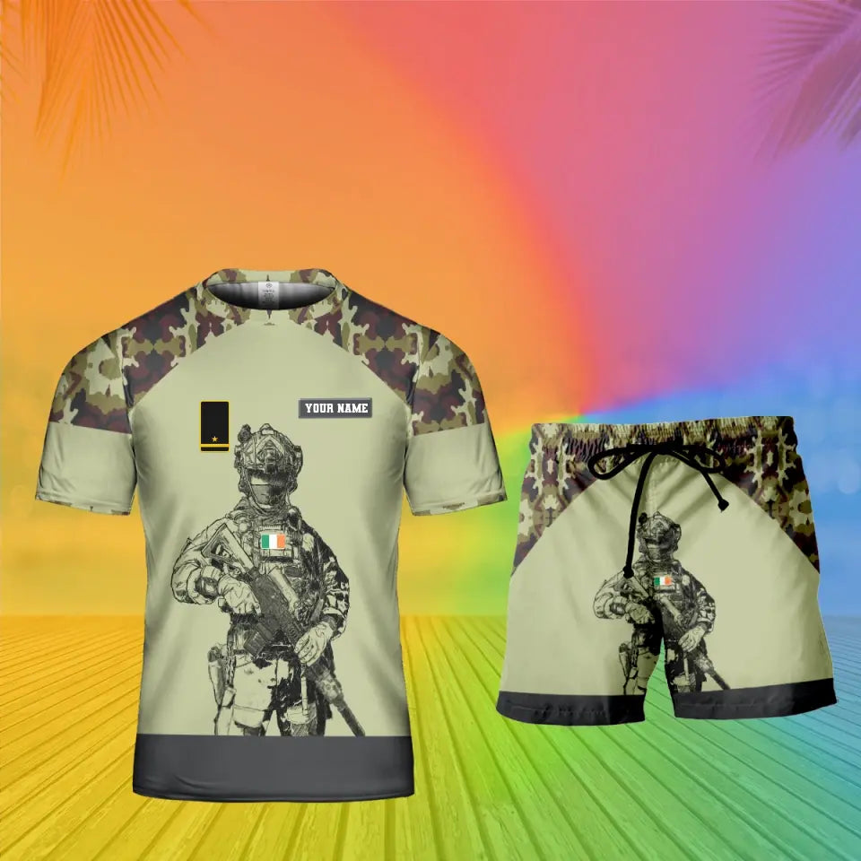 Personalized Ireland Soldier/ Veteran Camo With Name And Rank Combo T-Shirt + Short 3D Printed  - 17108064