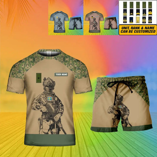 Personalized Sweden Soldier/ Veteran Camo With Name And Rank Combo T-Shirt + Short 3D Printed  - 19Mar2401
