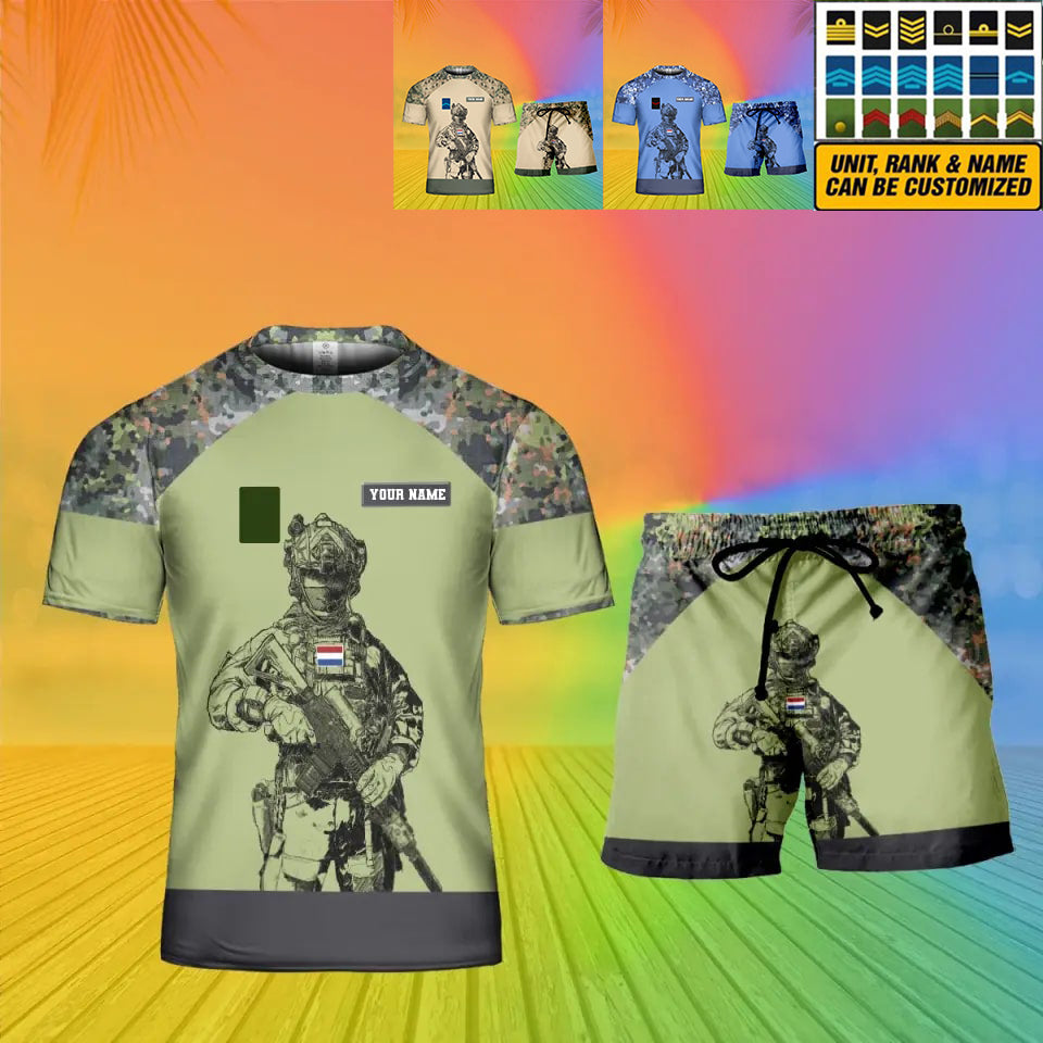 Personalized Netherlands Soldier/ Veteran Camo With Name And Rank Combo T-Shirt + Short 3D Printed  - 17108064