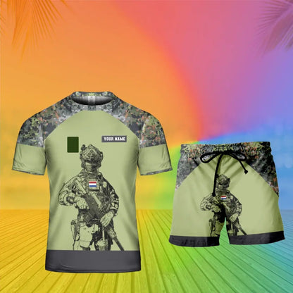 Personalized Netherlands Soldier/ Veteran Camo With Name And Rank Combo T-Shirt + Short 3D Printed  - 17108064