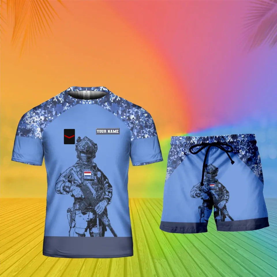 Personalized Netherlands Soldier/ Veteran Camo With Name And Rank Combo T-Shirt + Short 3D Printed  - 17108064