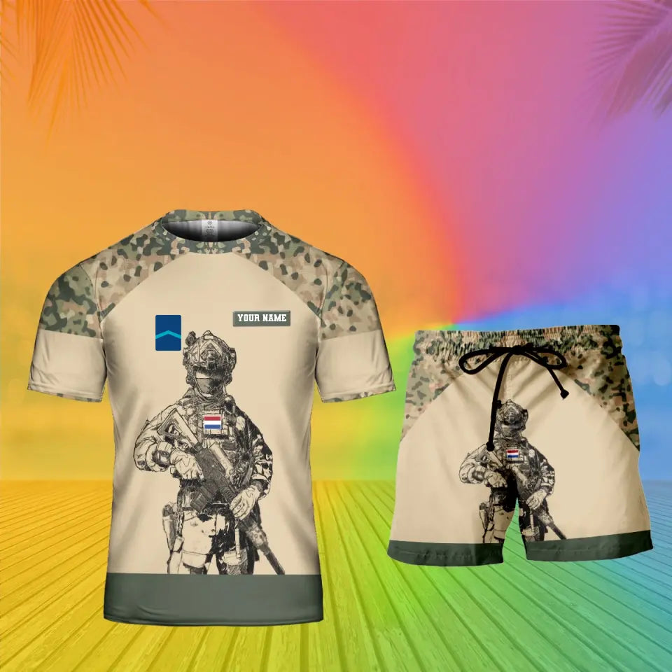 Personalized Netherlands Soldier/ Veteran Camo With Name And Rank Combo T-Shirt + Short 3D Printed  - 17108064