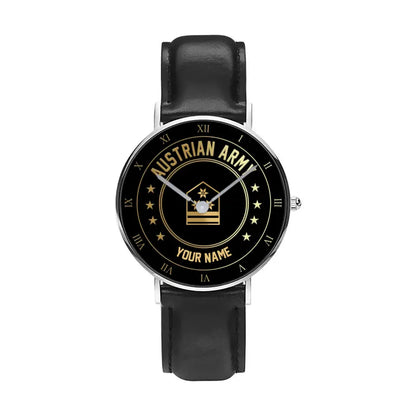Personalized Austrian Soldier/ Veteran With Name And Rank Black Stitched Leather Watch - 17108928 - Gold Version