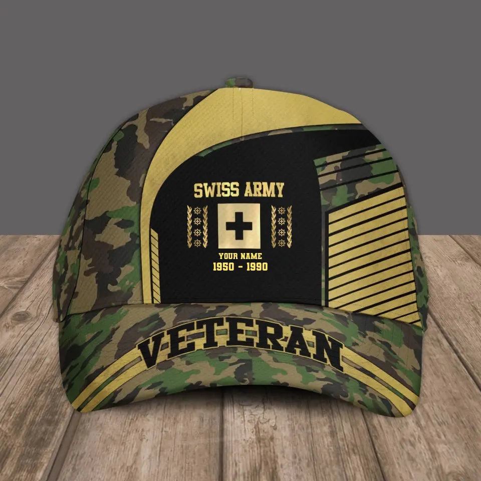 Personalized Rank And Name Swiss Soldier/Veterans Camo Baseball Cap Veteran- 2103240001