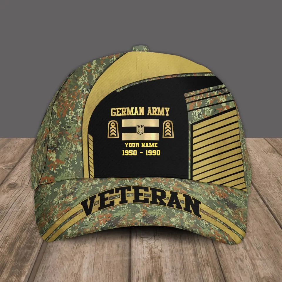 Personalized Rank, Year And Name Germany Soldier/Veterans Camo Baseball Cap Veteran - 2103240001