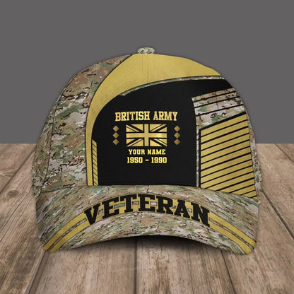 Personalized Rank, Year And Name UK Soldier/Veterans Camo Baseball Cap Veteran - 2103240001