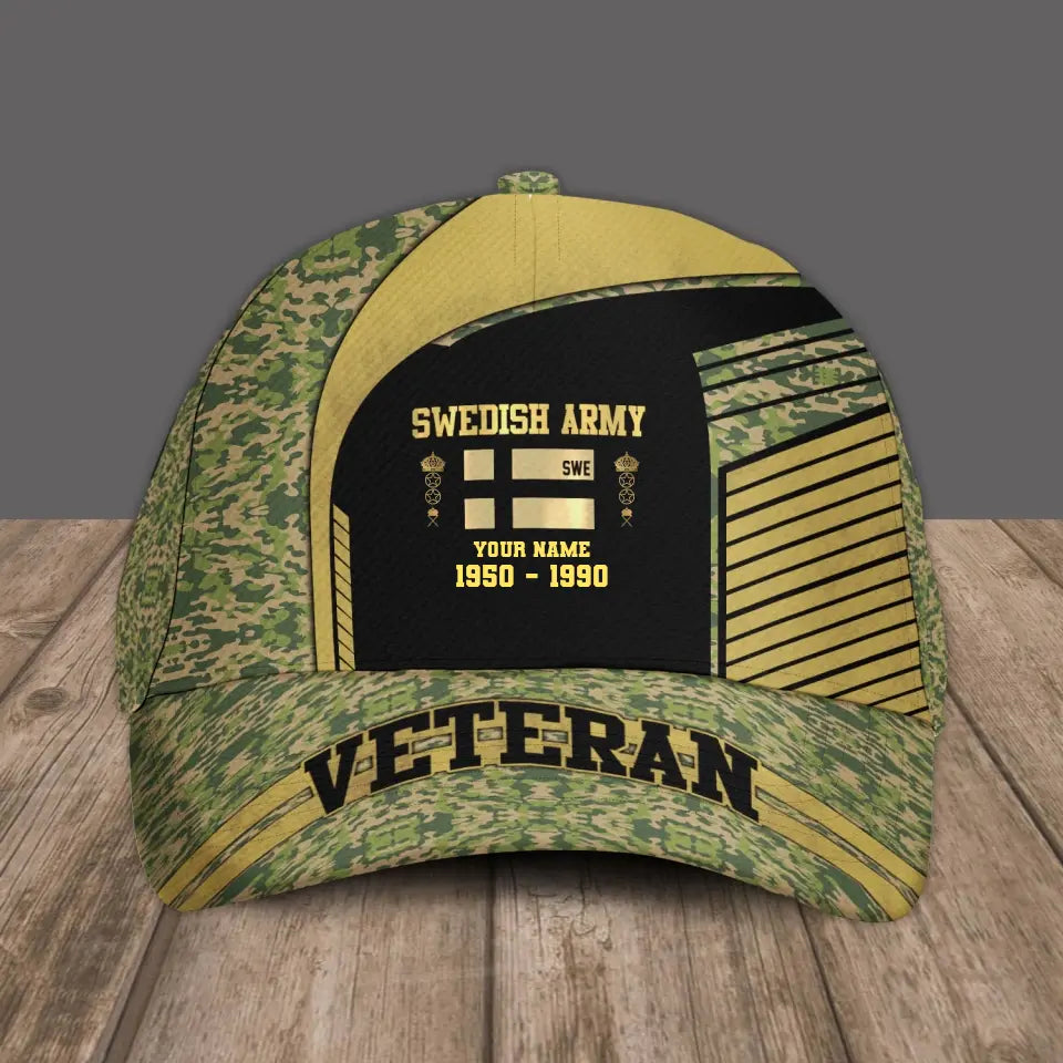 Personalized Rank, Year And Name Sweden Soldier/Veterans Camo Baseball Cap Veteran - 2103240001
