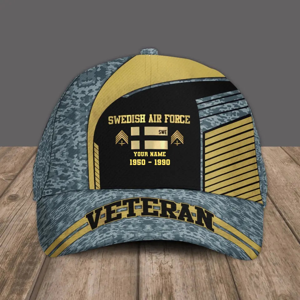 Personalized Rank, Year And Name Sweden Soldier/Veterans Camo Baseball Cap Veteran - 2103240001