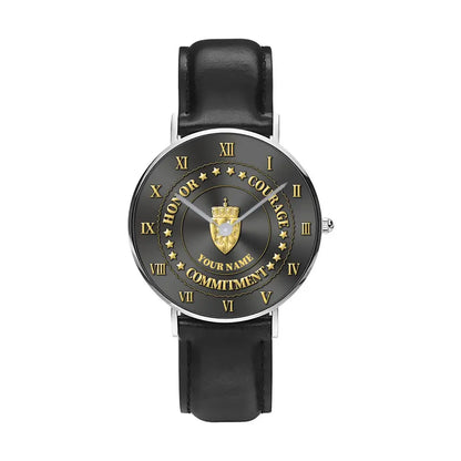 Personalized Norway Soldier/ Veteran With Name Black Stitched Leather Watch - 2203240001 - Gold Version