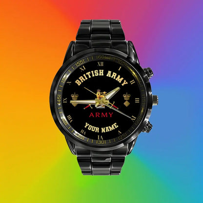 Personalized UK Soldier/ Veteran With Name And Rank Black Stainless Steel Watch - 17098560 - Gold Version